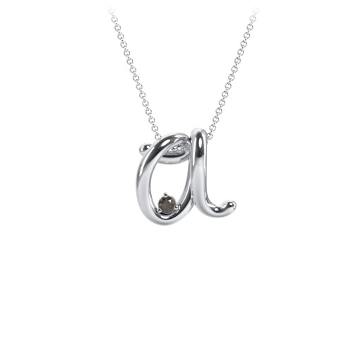 A to Z Initial Pendant with Birthstone – Sterling Silver with Smokey Quartz