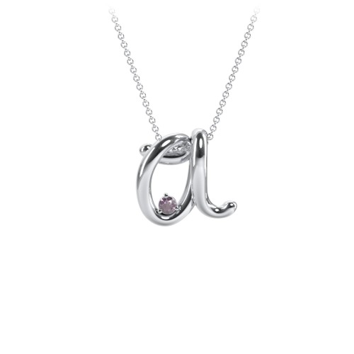 A to Z Initial Pendant with Birthstone – Sterling Silver with Alexandrite