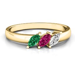 Grand Marquise Trio Ring in 10K Solid Yellow Gold with Emerald, Ruby, and Cubic Zirconia