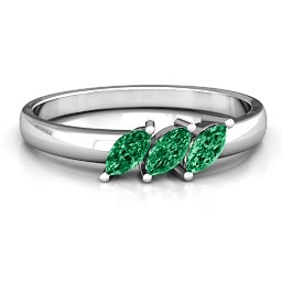 Grand Marquise Trio Ring in 925 Sterling Silver with Emerald