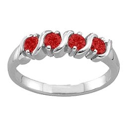 2-6 Gemstones S-Curve Ring in 925 Sterling Silver with Garnet and Cubic Zirconia