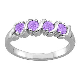 2-6 Gemstones S-Curve Ring in 925 Sterling Silver with Amethyst and Cubic Zirconia
