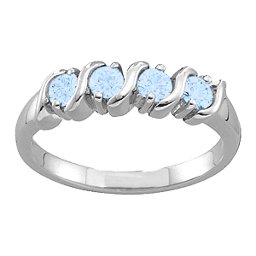 2-6 Gemstones S-Curve Ring in 925 Sterling Silver with Aquamarine and Cubic Zirconia