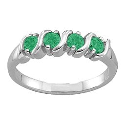 2-6 Gemstones S-Curve Ring in 925 Sterling Silver with Emerald and Cubic Zirconia