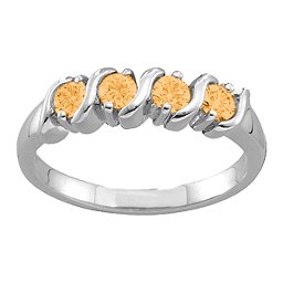 2-6 Gemstones S-Curve Ring in 925 Sterling Silver with Citrine and Cubic Zirconia
