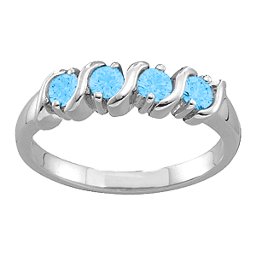 2-6 Gemstones S-Curve Ring in 925 Sterling Silver with Blue Topaz and Cubic Zirconia