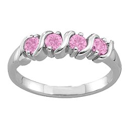 2-6 Gemstones S-Curve Ring in 925 Sterling Silver with Pink Sapphire and Cubic Zirconia