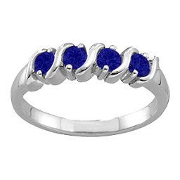 2-6 Gemstones S-Curve Ring in 925 Sterling Silver with Blue Sapphire and Cubic Zirconia