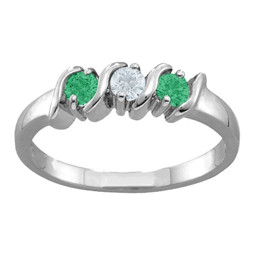 2-6 Gemstones S-Curve Ring – Sterling Silver with Emerald and Cubic Zirconia