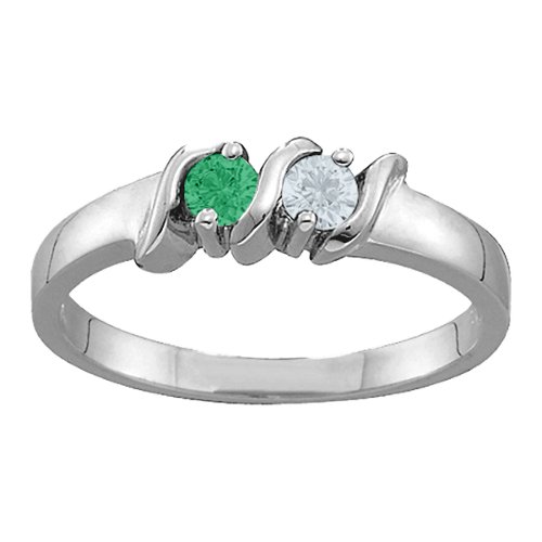 2-6 Gemstones S-Curve Ring – Sterling Silver with Emerald and Cubic Zirconia