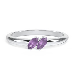 2 Stone Marquise Ring in 925 Sterling Silver with Amethyst