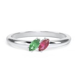 2 Stone Marquise Ring in 925 Sterling Silver with Emerald and Ruby