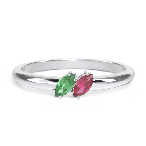 2 Stone Marquise Ring – Sterling Silver with Emerald and Ruby