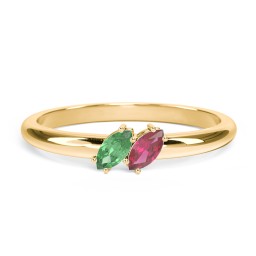2 Stone Marquise Ring in 10K Solid Yellow Gold with Emerald and Ruby