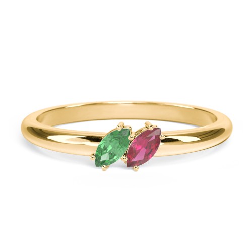 2 Stone Marquise Ring – 10K Yellow Gold with Emerald and Ruby