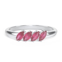 4 Stone Marquise Ring in 925 Sterling Silver with Ruby