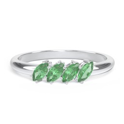 4 Stone Marquise Ring in 925 Sterling Silver with Emerald