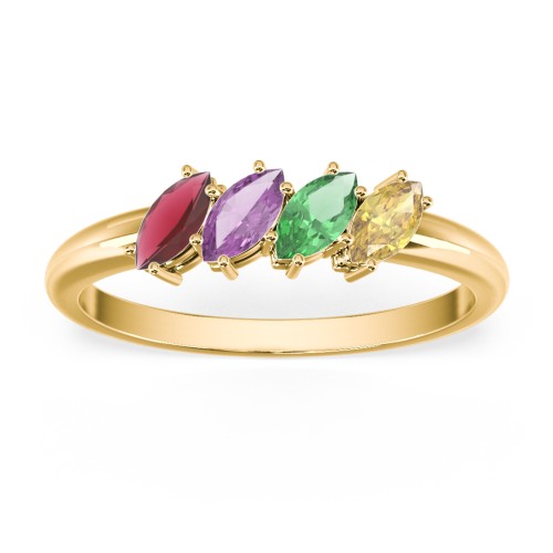 4 Stone Marquise Ring – 10K Yellow Gold with Garnet, Amethyst, Emerald, and Citrine