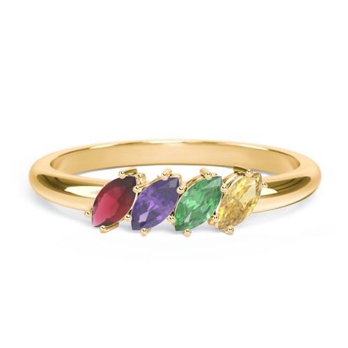 4 Stone Marquise Ring – 10K Yellow Gold with Garnet, Amethyst, Emerald, and Citrine