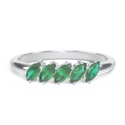 5 Stone Marquise Ring in 925 Sterling Silver with Emerald