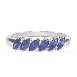 6 Stone Marquise Ring in 925 Sterling Silver with Blue Sapphire