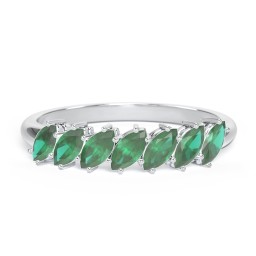 7 Stone Marquise Ring in 925 Sterling Silver with Emerald