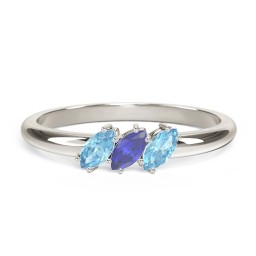 Petit Marquise Trio Ring in 10K Solid White Gold with Blue Topaz and Blue Sapphire