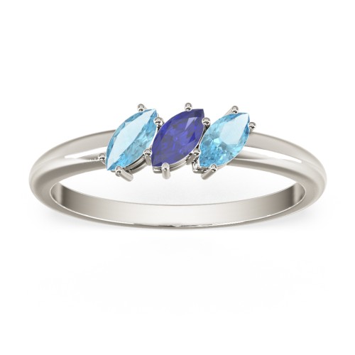 Petit Marquise Trio Ring – 10K White Gold with Blue Topaz and Blue Sapphire