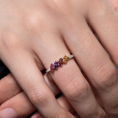 Petit Marquise Trio Ring – Sterling Silver with Blue Topaz and Blue Sapphire