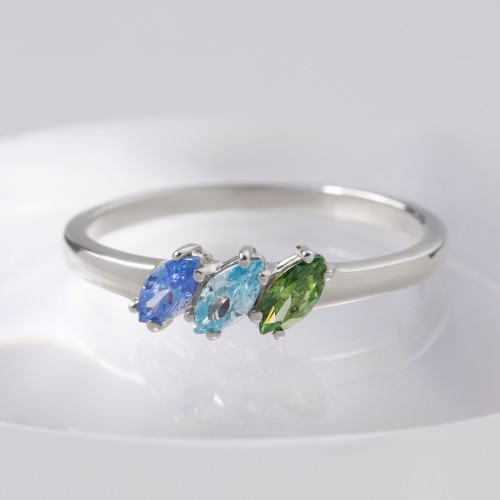 Petit Marquise Trio Ring – Sterling Silver with Blue Topaz and Blue Sapphire