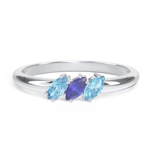 Petit Marquise Trio Ring – Sterling Silver with Blue Topaz and Blue Sapphire