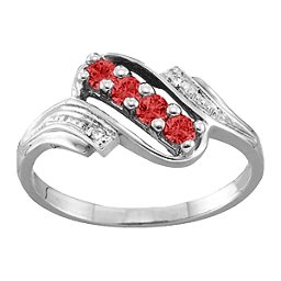 Diagonal Gemstone Ring with Accents