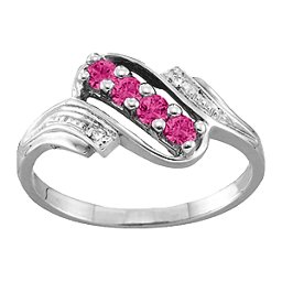 Diagonal Gemstone Ring with Accents