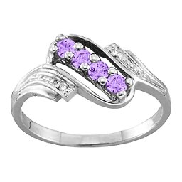 Diagonal Gemstone Ring with Accents