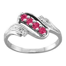 Diagonal Gemstone Ring with Accents