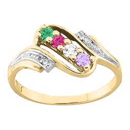 Diagonal Gemstone Ring with Accents