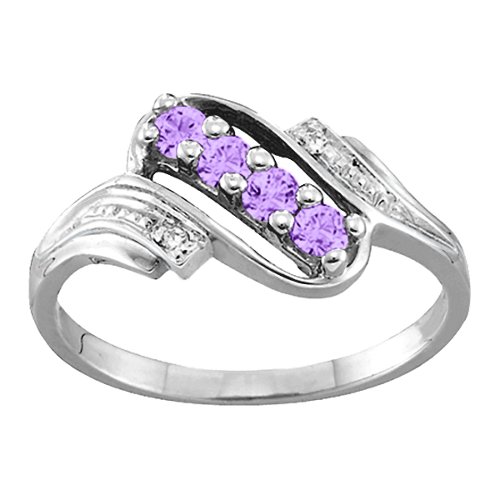 Diagonal Gemstone Ring with Accents