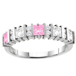 "Echo" 2-6 Princess Cut Stones Ring With Accents