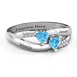 Dual Heart Gemstone Ring with Diamond Accents