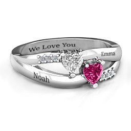 Dual Heart Gemstone Ring with Diamond Accents