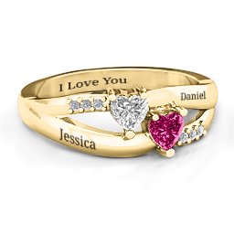 Dual Heart Gemstone Ring with Diamond Accents