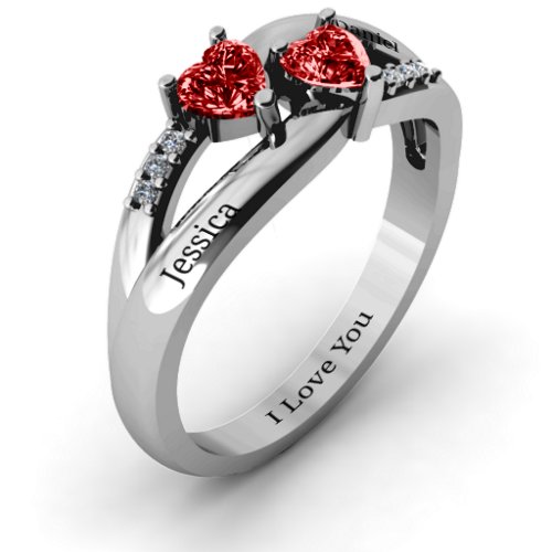 Dual Heart Gemstone Ring with Diamond Accents