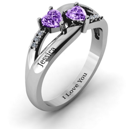 Dual Heart Gemstone Ring with Diamond Accents