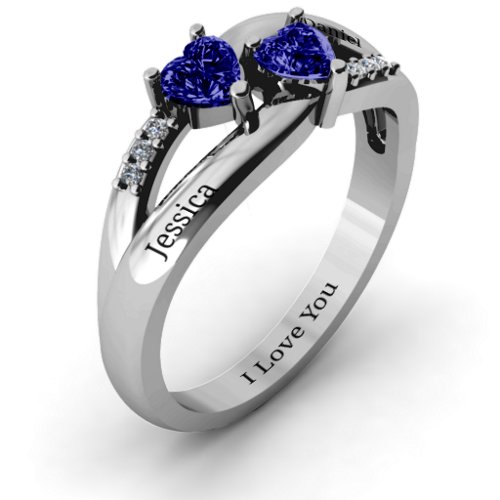 Dual Heart Gemstone Ring with Diamond Accents