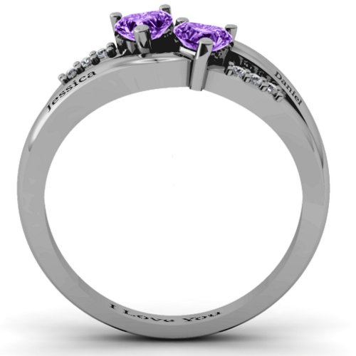 Dual Heart Gemstone Ring with Diamond Accents