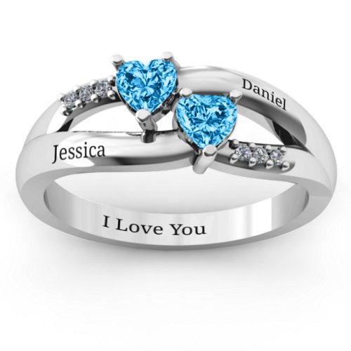 Dual Heart Gemstone Ring with Diamond Accents