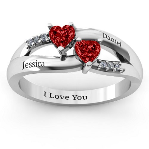 Dual Heart Gemstone Ring with Diamond Accents