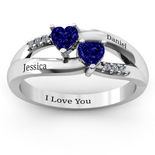 Dual Heart Gemstone Ring with Diamond Accents
