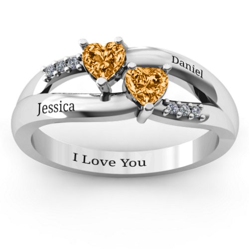 Dual Heart Gemstone Ring with Diamond Accents