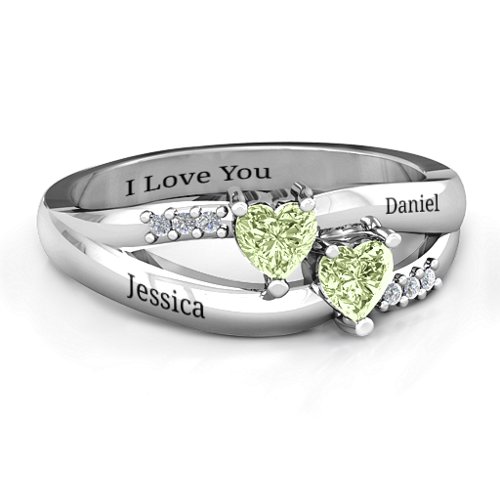 Dual Heart Gemstone Ring with Diamond Accents